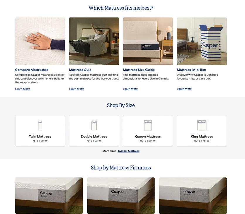 Casper mattress page concept variation three