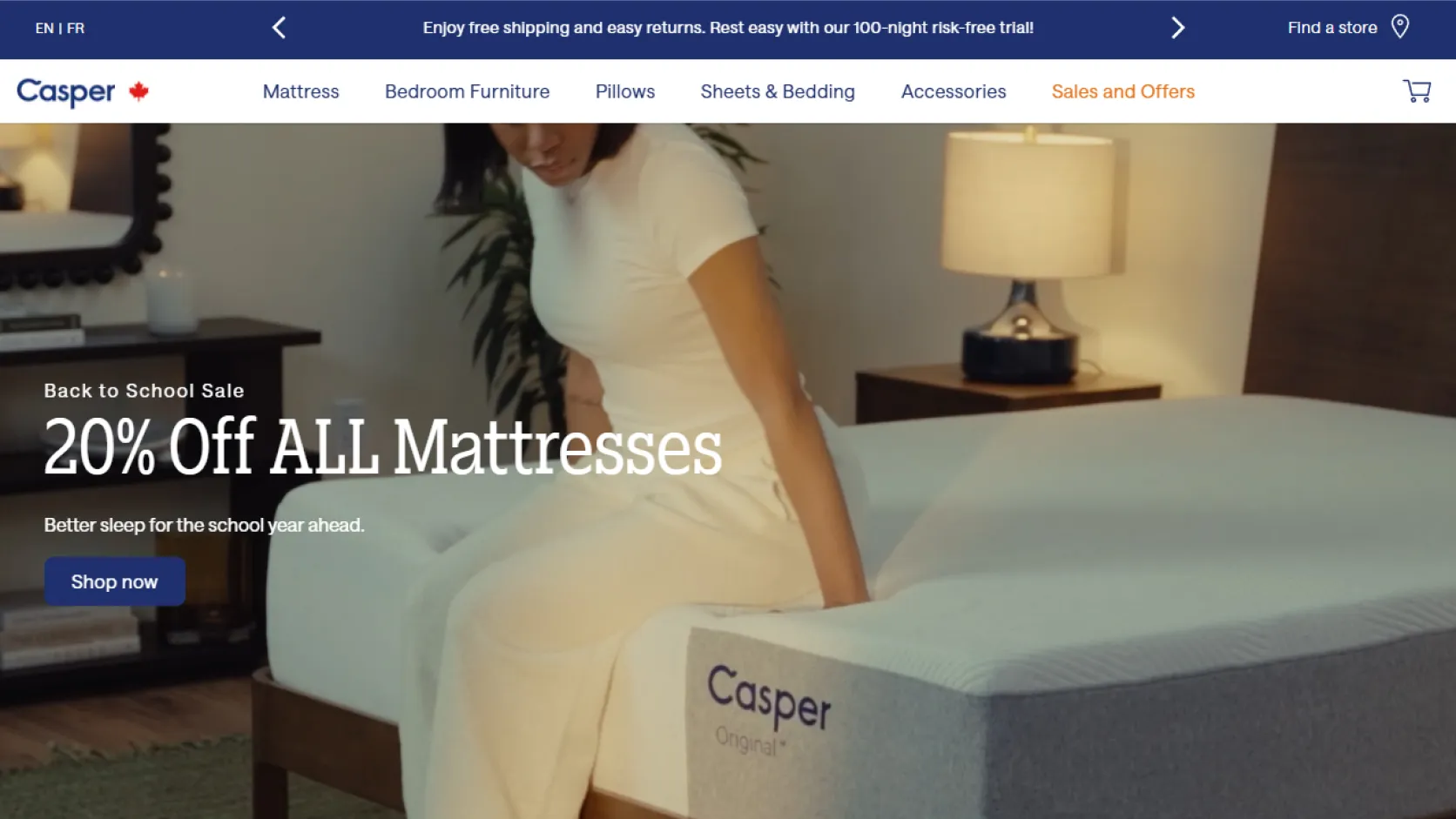 Casper mattress landing page preview showing product storytelling and promotional sales layout