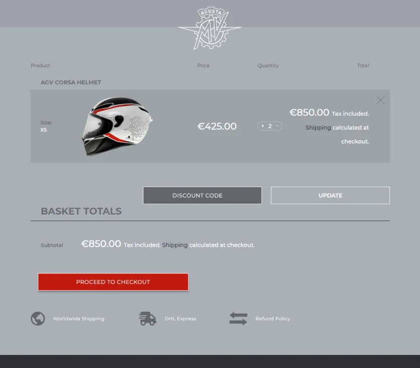 MV Augusta checkout experience